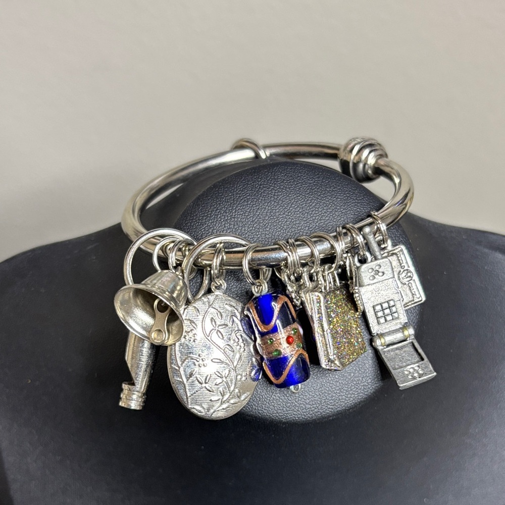 Silver Charm Bracelet Keychain with Charm Accents Purse Charm